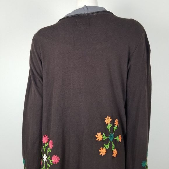 Biya Johnny Was Brown Floral Embroidered Waterfall Long Brown Cardigan Size M - Picture 9 of 15